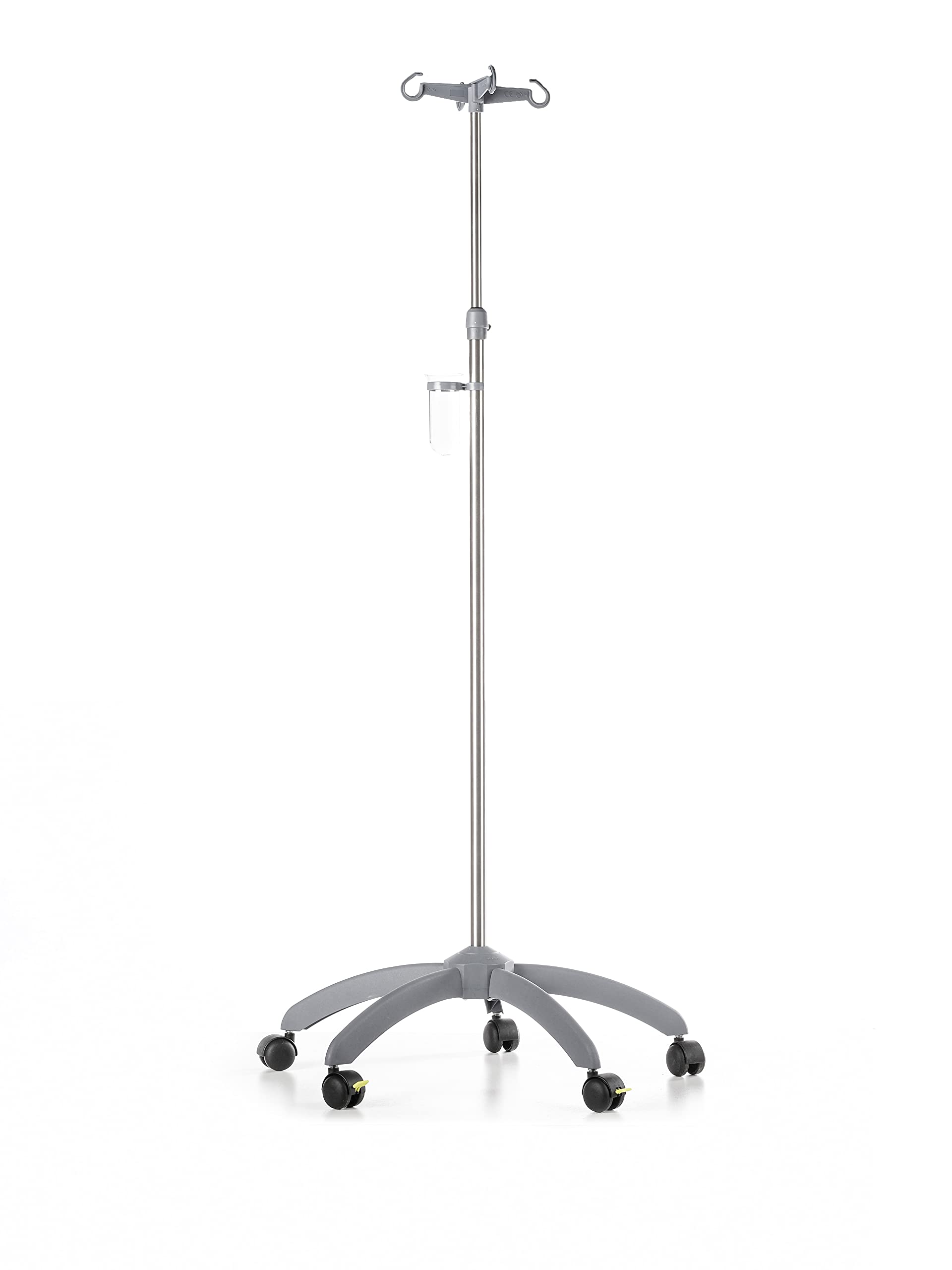 Dr. Paul Koch - Infusionsständer 5-Fuß Mit 4 Flaschenhaken - Höhenverstellbar - 2kg Tragekraft Pro Haken - Mit Kunststoff-Fuß Und Rollen - Edelstahl