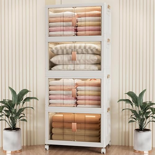 Boîte de rangement pliable à roulettes et portes pour optimiser les placards