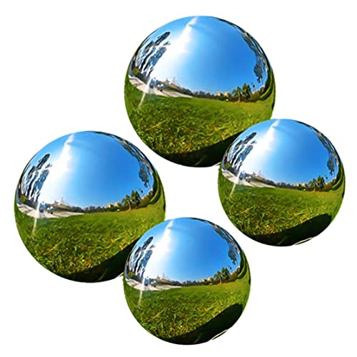 Gartenkugel, 4 Stück, 8 cm/9 cm, hochglanzpoliert, Gartenkugel aus Edelstahl, Gartendekorationskugel, reflektierende Hohlkugel, silberne Kugel, hochglanzpoliert, Hohlkugel, Gartenkugel, Gartenkugel