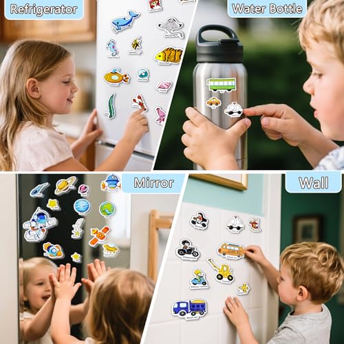 Image of Reusable Sticker Books for Toddlers 1-3, Puffy Stickers Book for Kids Ages 2-4, Toddler Travel Essential Activities Toys for Boys Girls Birthday Christmas - Ocean, Vehicles and Space (3 Set)