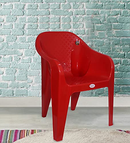 Image of PETALS Plastic Chairs Set of 2 Without Cushion | Arm Chair for Drawing /Living Room | Armchairs for Home /Office /Garden /Indoor & Outdoor | Cap Upto 150 Kgs | Red, 2 Pcs, Bravo | 3 Years Warranty