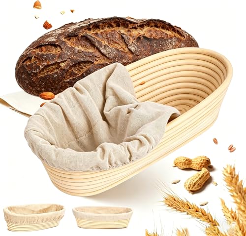 #ColaboraciónPagada<br>Proceso de Fermentación del Pan Cesta de Fermentación con Inserto de Lino lavable Ovaladas de Prueba para pan de Masa Madre