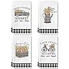 AnyDesign Spring Kitchen Towels Watercolor Farmhouse Floral Dish Towel Rustic White Black Buffalo Plaids Hand Drying Tea Towel for Cooking Baking Cleaning Wipes, Set of 4, 18 x 28 Inch