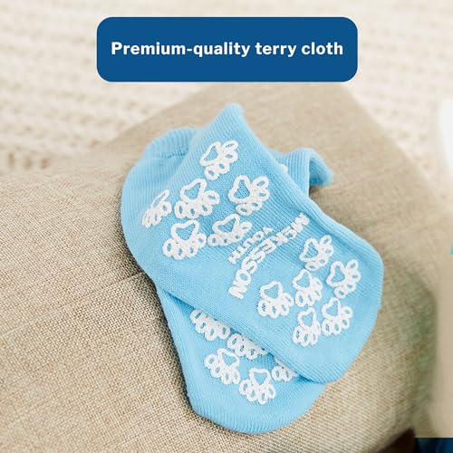McKesson Terries Slipper Socks [48 Pairs], Non Slip Grip Hospital Socks, Youth Size, Unisex Grippy Slipper, Light Blue, Single Tread, Soft and Breathable Terry Cloth Inner2