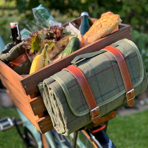 UNUS Fahrradkiste Fahrradkorb Holzkiste für hinten mit Picknickdecke und Flaschenhalter