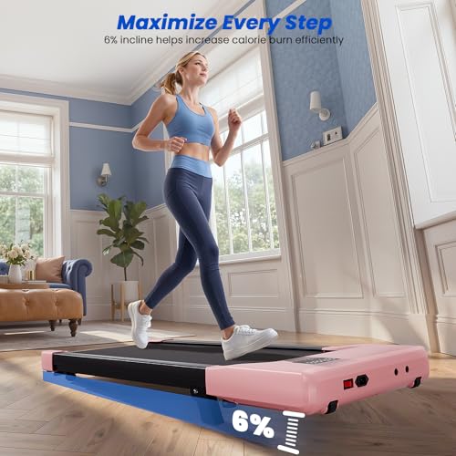 Image of DeerRun Walking Pad with 6% Incline, 3 in 1 Under Desk Treadmill for Home Office & Small Spaces, 2.5HP Quiet Walking Pad Treadmill with 300lb Capacity, 0.6-3.8MPH, App & Remote Control