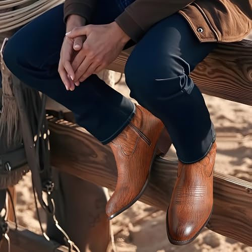 Image of Jousen Cowboy Boots for Men Round Toe Side Zipper
