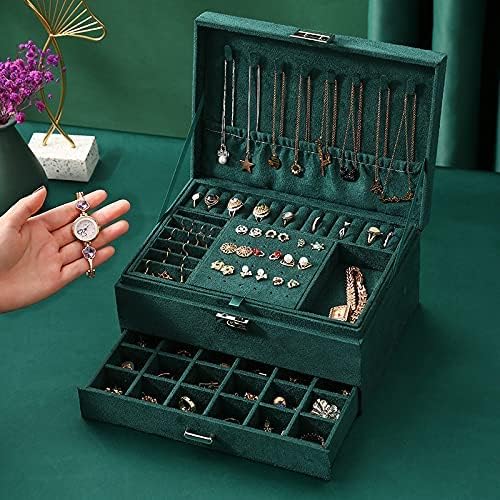 VINCITOREVINCITORE Women's Velvet Layer 3 Lockable Portable Travel Jewelry Storage Box (Green)
