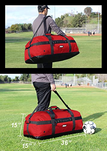 Fitdom 130L 36" Heavy Duty Extra Large Sports Gym Equipment Travel Duffle Bag W/Adjustable Shoulder & Compression Straps. Perfect For Soccer Baseball Basketball Hockey Football & Team Coaches & More #TOP1