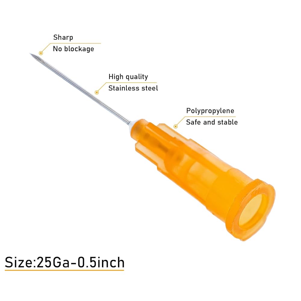 JIBENGAO 25G 1/2 Inch Needle (25g 13mm), 100Pcs Individually