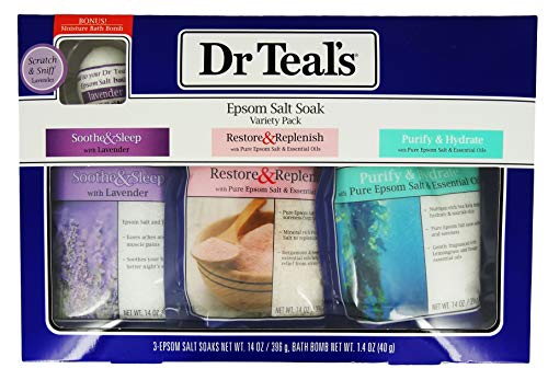 Epsom Salt Soak Variety 3-Pack Travel Gift Set with Lavender Bath Bomb