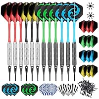 CareGames 12Stück Soft Dartpfeile Softdarts 16 Gramm mit PVC Schäften 50 zusätzlichen Dartspitzen 24 Flights für Elektronische Dartscheibem,Professionelle Softdart Set