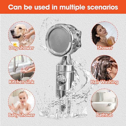 Handbrause für Waschbecken, Duschkopf Mit Wasserstoppfunktion Waschbeckenbrause Mit Schlauch 3M Brausehalter Duschkopfhalter und Wasserhahn-Umsteller für Waschbecken Duschen Und Spülbecken