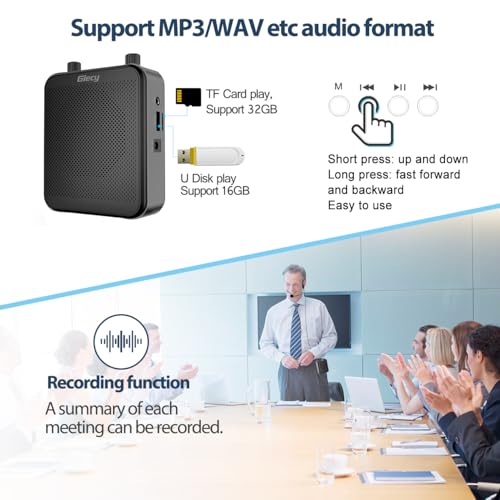 Giecy Portable Voice Amplifier, 30W 2800mAh Bluetooth Rechargeable Personal Voice Amplifier with Microphone Headset, Pa Systems Speaker for Multiple Locations Classroom, Meetings and Outdoors by Giecy - Image 7