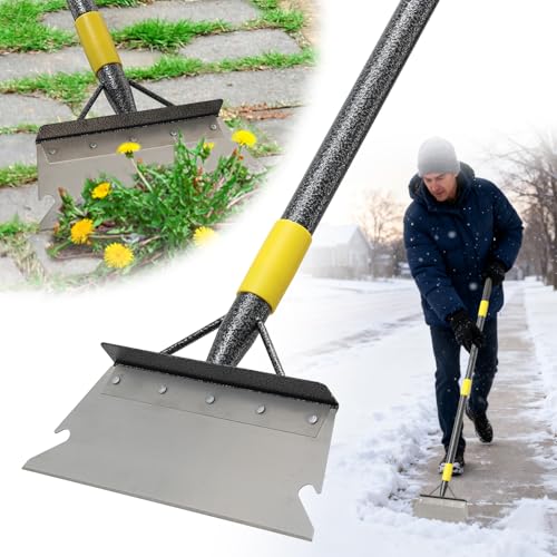 Floor Scraper Long Handle - Weed Scraper Tool,Multifunctional Garden Cleaning Flat Shovel,Heavy Duty Metal Sharp Blade for Lawn Edging,Sidewalk Weeding,Driveway Steps Snow Shovel Ice Removal 60'
