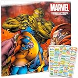 Marvel Heroes and Villains Calendar 2026 - Deluxe 2026 Marvel Superhero Wall Calendar Bundle Featuring Avengers and X-Men Plus Over 100 Reminder Stickers (MCU Gifts, Office Supplies)