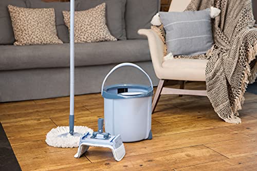 York Wischmopp Set Mit Eimer Mit Ersatzbaren Moppköpfen Mit Auswringfunktion Flach Bodenwischer Wischsystem Putzset Teleskopstiel Special Blau – Bild 4