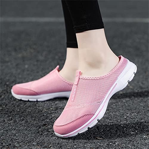 MizHome Women's Backless Walking Sneakers Summer Slip-on Mule Shoes Closed Toe Slippers Pink 8 | Image 6