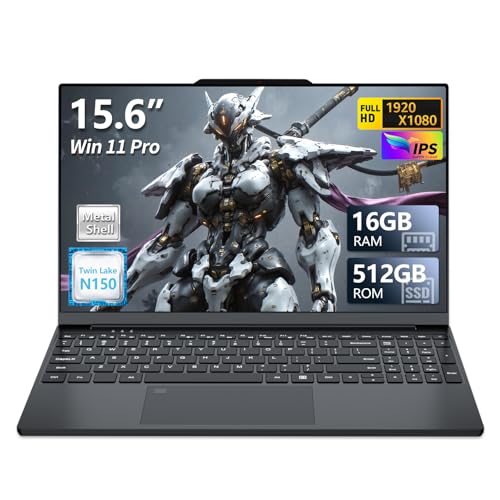 15,6inch Ordenador Portátil, Win 11 PC Portatil 16GB DDR4 512GB SSD, Twin Lake N150 CPU, Computadora Portátil Teclado Retroiluminado+Desbloqueo Huellas Dactilares, Laptop Mini HDMI+USB3.0+BT4.2+Webcam