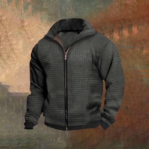 Men's Waffle Knit Zip Up Jacket Lightweight Casual Stylish Coat Fall clothing Travel Work4