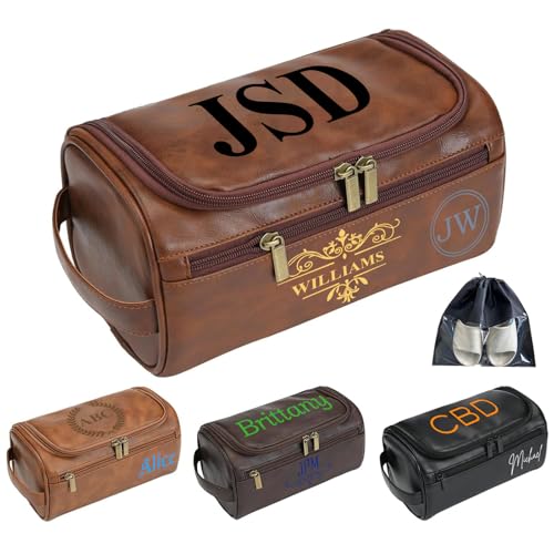 Bleggeit - Trousse de toilette à suspendre personnalisée pour homme, sac en cuir PU monogrammé gravé au laser pour homme, poches double face, sac organisateur de voyage, cadeaux pour papa (Style 5)