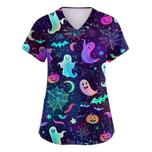 OIOLOYJM Printed Scrub Tops Women Short Sleeve V Neck Plus Size Scrubs for Womens Nursing Uniforms Shirts with Pockets