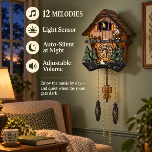 Handmade Wooden Cuckoo Clock, Quartz Wall Clock, Gift for Family - Image 3