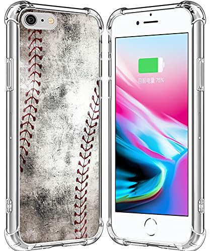SE 3 2022 Case Baseball/IWONE Designer Rubber Protective Skin Transparent Cover Shockproof Compatible with iPhone SE 3 2022 / SE 2 2020/7 / 8 Sports Vintage Retro Baseball