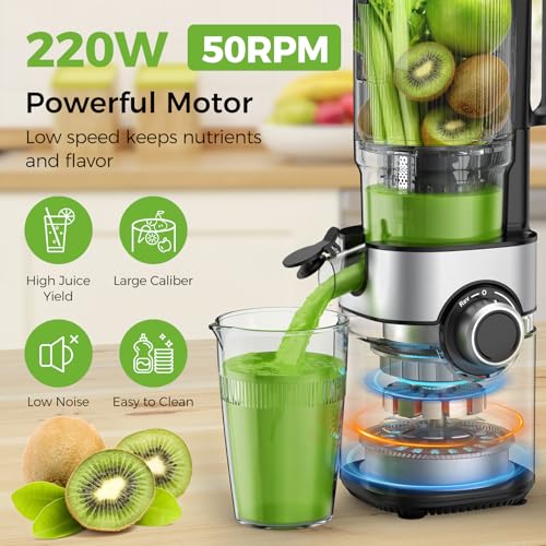Image of OSTBA Cold Press Juicer, 5 inch Wide Feed Chute Juicer Machine for Whole Fruits & Vegetables, 220W Slow Masticating Juicer, High Juice Yield, Easy to Clean, BPA-Free