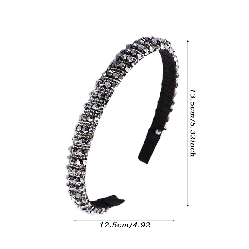 SURALIN 1 Piece Crystal Beaded Headbands Hair Accessories Hair Band (Silver), Navy blue - Image 2