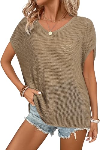 Arach&Cloz Women Crochet Tops 2025 Summer Wool Blended Sweater Vest Short Sleeve Fashion Outfits Oversized Coverup