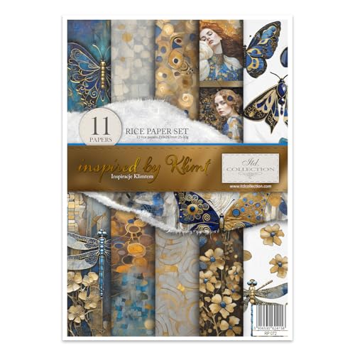 ITD Collection - Reispapier Decopatch - Decoupage Papier - Motivpapier f&uuml;r Serviettentechnik - Rice Paper Sheets - A4 29,7 x 21 cm - Inspired by Klimt - RP-072