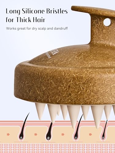 Image of HEETA Scalp Massager Hair Growth, Soft Silicone Scalp Scrubber Shampoo Brush for Exfoliation, Dandruff Removal & Head Massage Stress Relax, Wet & Dry Use for Thick, Thin Hair Care, Brown