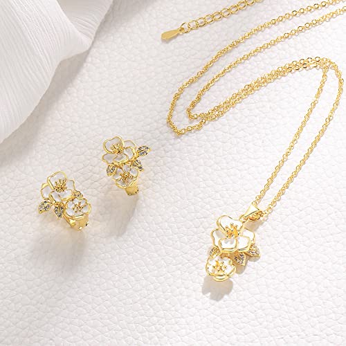 EleQueen 14K Gold Plated Cubic Zirconia Enamel Flower Pendant Necklace Hoop Earrings Jewelry Set for Women Girl Birthday3