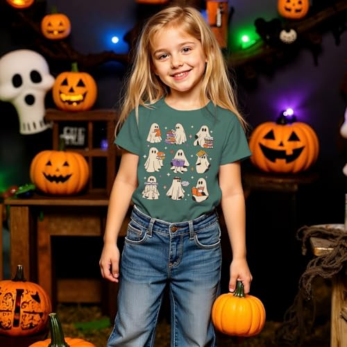 Girls Halloween Shirts Ghost Reading Book Tshirt Books Lover Spooky Bookish Tee Tops Kids Spooky Season Fall Outfit3