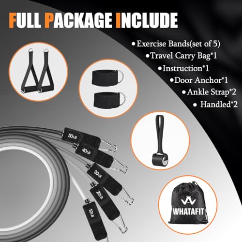 WHATAFIT Resistance Bands, Exercise Bands,Resistance Bands for Working Out, Work Out Bands with Handles for Men and Women Fitness, Strength Training Home Gym Equipment - Image 3