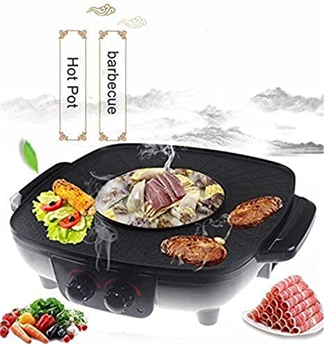 Image of Delavala Double Layer Korean Barbecue Hot Pot, Integrated Cooker Pot, Electric Hot Pot Electric Barbecue Electric Baking Pan, Electric Grill Hot Pot 2 in 1 Smokeless Split Shabu Shabu BBQ Pot
