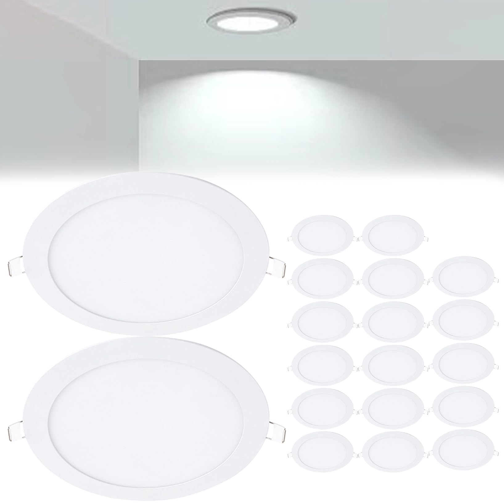 VOGHMOLD 9W Ultra Slim LED Downlight 6 inch, 6000K Recessed Ceiling Light, Cut Φ130-140mm, AC85-265V Flush Mount Spotlights Aluminum Round Panel Lights for Office Hallway, 19 Pack