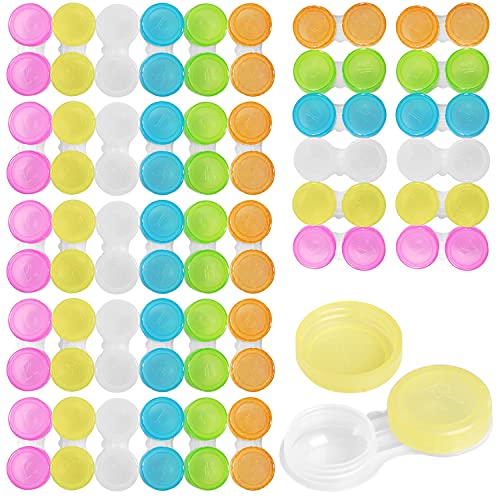 Dveda 60 Pcs Contact Lens Case, Assorted Separate Colors Eye Contact Lense Cases for Left/Right Eyes, Suitable for Outdoor Mini Contact Lens Case Screw Top(Pink,Blue,White,Green,Yellow,Orange)