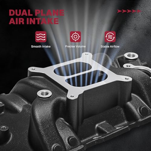 Image of 2701 7101 Intake Manifold Aluminum Dual Plane High Rise Compatible with Chevy Small Block Gen I 350 305 307 327 400 283 265 302 V8 for C /K Suburban Blazer Camaro Corvette Impala Chevy II Nova, Black