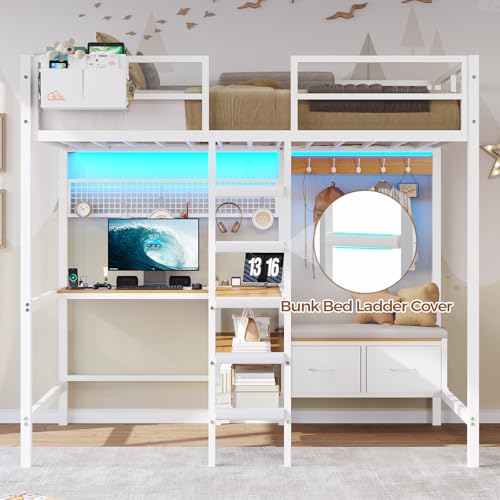image for DICTAC Twin Loft Bed with L-Shaped Desk, Storage Shelves and Charging 