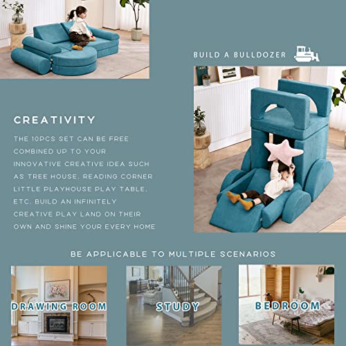 Jela Kids Couch 14Pcs Luxury, Floor Couch Floor Sofa Modular Furniture For Adults, Playhouse Play Set For Toddlers Babies, Modular Foam Play Couch, Modular Sectional Sofa (Teal, 57"X28"X18") #TOP5