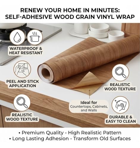 Image of HOME13 Self Adhesive Wood Grain Wallpaper for Furniture Vinyl Sticker Wooden Door Desktop Wall Paper Kitchen Wallpaper (2 feet by 8 feet, Texture 1)