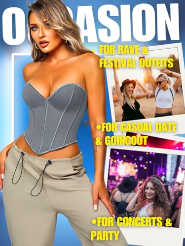 Image of ChiaoLezhee Heart Corset Top For Women, Sexy Concert Outfits Going Out, Strapless Crop Top, Overbust Bustier