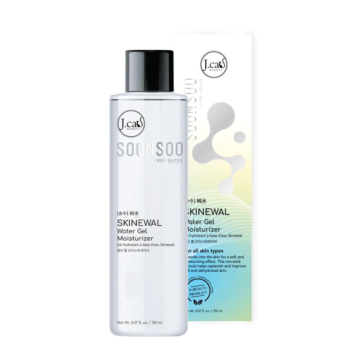 J.Cat Beauty Soonsoo Skinewal Water Gel Face Moisturiser, Bosts Radiance, Combats Dryness and Nourishes the Skin with Licorice Root and Camelia Leaf Extracts 150ml