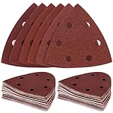 QWORK® Set di 60 Fogli di Carta Vetrata Triangolari 93 mm 6 Fori, Grana Assortita 60/120/180/240/320/400