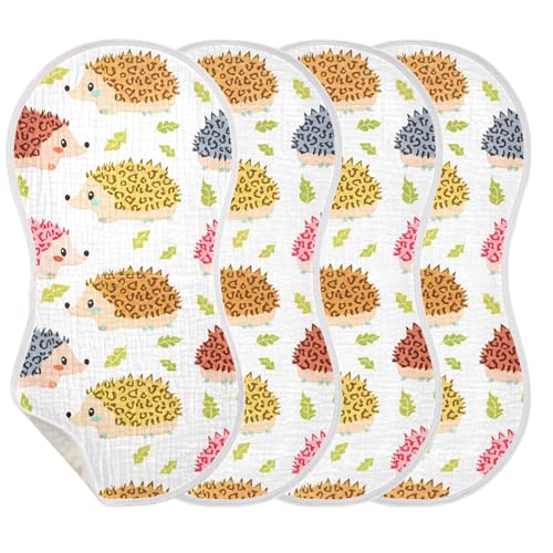 xigua Cute Hedgehog Baby Burp Cloths for Newborn Boys and Girls 4 Pack, Soft & Absorbent Cotton Baby Burp Cloth, Baby Washcloths, Newborn Towel, Burp Rags3