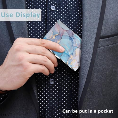WOCOCN Metal Card Clip Wallet, Slim Business Card Holder and Organizer Pocket, Name Card Holder is Designed with Delicate Pattern, Easy to Carry (Blue Marble) - Cosy Home Interiors WOCOCN Metal Card Clip Wallet, Slim Business Card Holder and Organizer Pocket, Name Card Holder is Designed with Delicate Pattern, Easy to Carry (Blue Marble) - Image 2