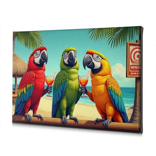 Toile perroquets boisson tropicale plage tableau exotique