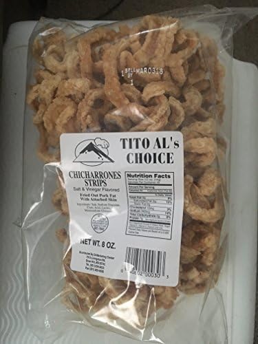 Tito Al's Choice Chicharrones (Fried out Pork Fat w/Attached Skin) 8 Oz / Pack of 2 (Salt and Vinegar Flavored)